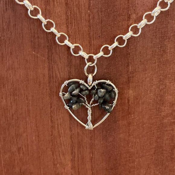 Choices of color Natural Stone Tree of Life Pendant on chain. 24” - Picture 3 of 4